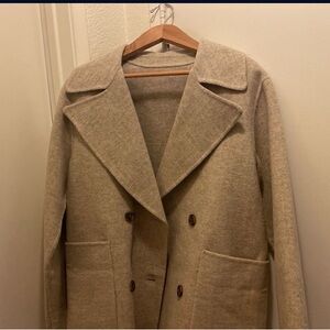 Elegant Beige Women's Double-Breasted Pea Coat
